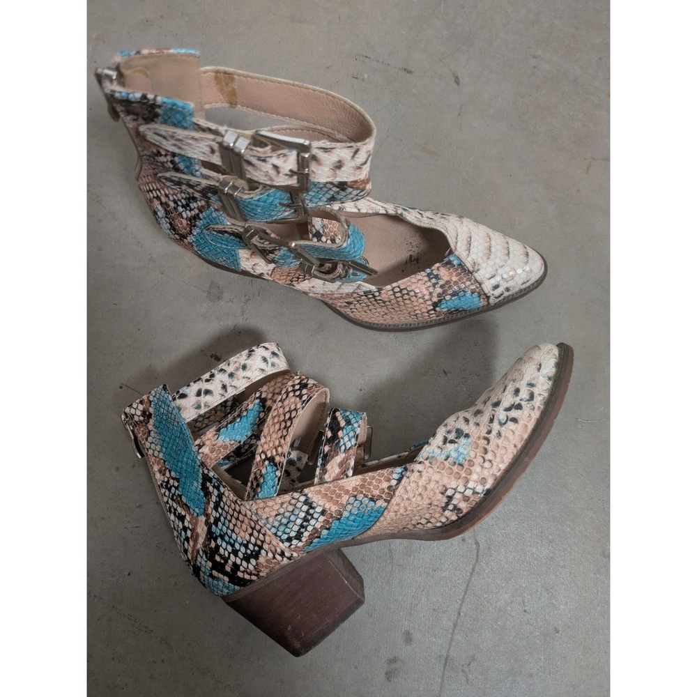 J. Renee Booties Women's 8 Blue Snakeskin Triple Buckle Cut Out Pointed Toe